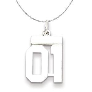 Silver, Athletic Collection, Small Polished Number 01 Necklace - 16 In